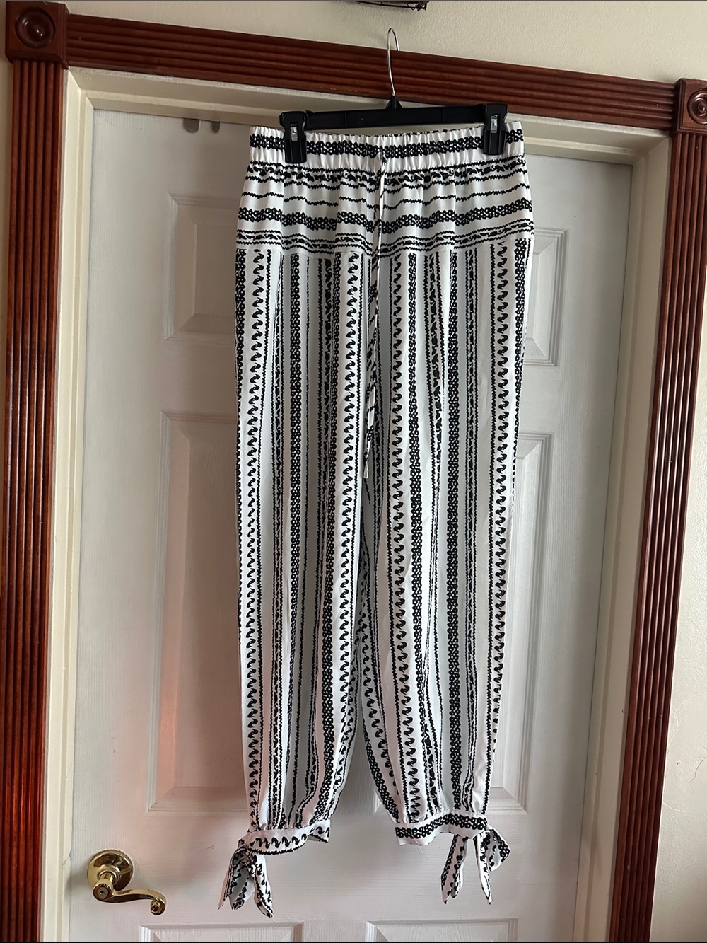 Black & White Striped Tie-Hem Joggers